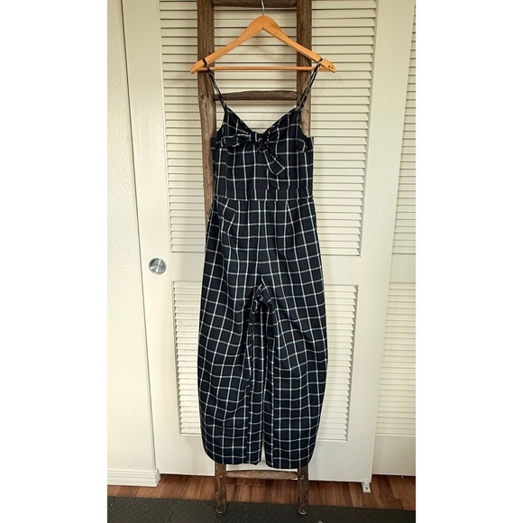 Romeo and Juliet Plaid Jumpsuit Spaghetti Strap Tie Front Wide Leg   Size L - Picture 2 of 5